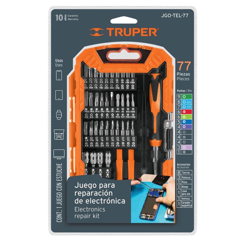 Juego para reparación de electrónica (77 piezas)