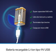 Batería recargable 9 V (USB) 500 mA