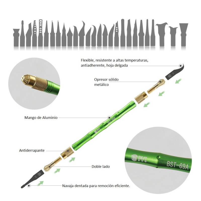 Bisturí doble con 27 hojas para SMT y BGA BST-69A