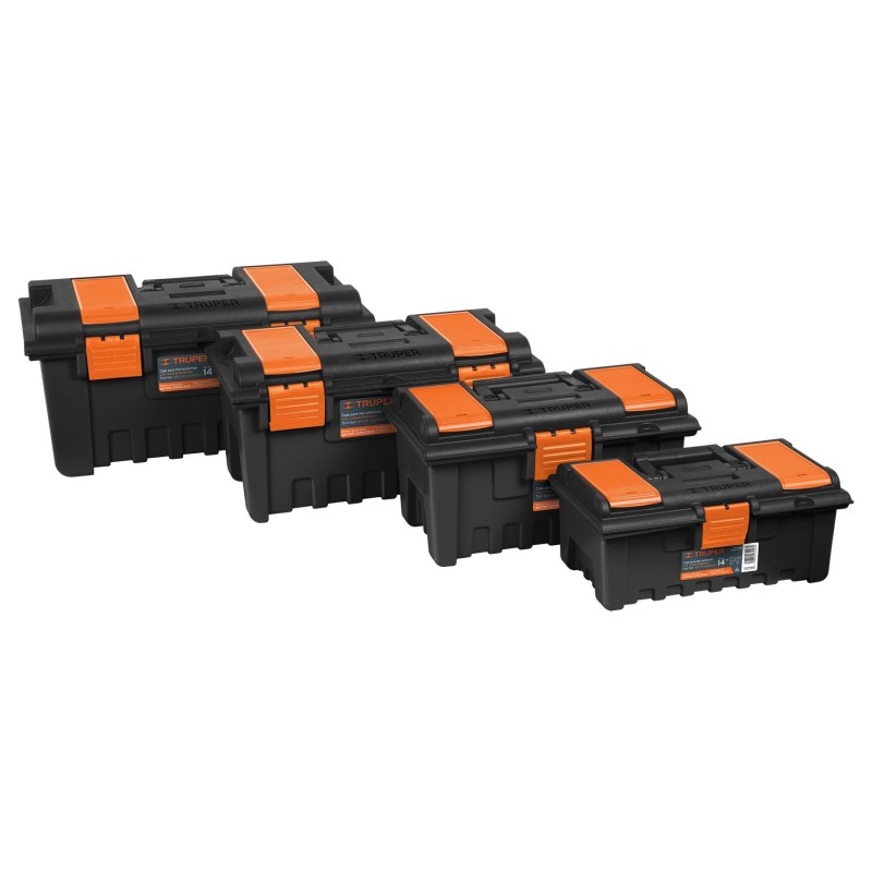 Caja plástica con compartimentos naranja de 14"
