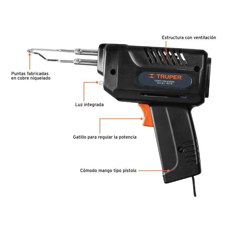 Cautín tipo pistola de 140 W, 2 temperaturas