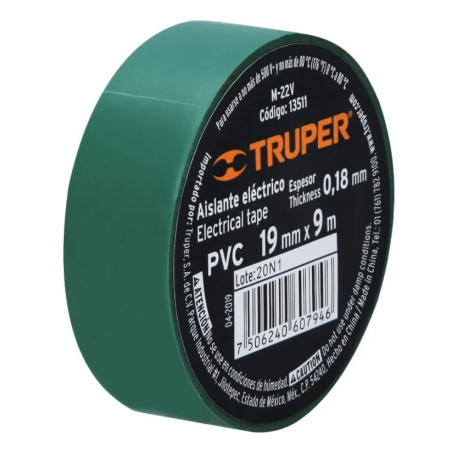 Cinta aislante verde 19mm X 9m