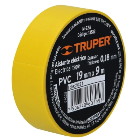Cinta aislante amarilla 19mm X 9m