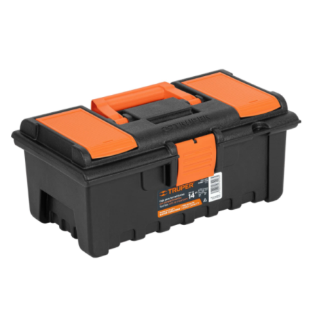 Caja plástica con compartimentos naranja de 14"