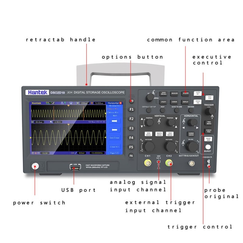 Osciloscopio Hantek DSO2D10 100MHz