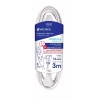 Extensión eléctrica doméstica con clavija plana, 3m, blanca