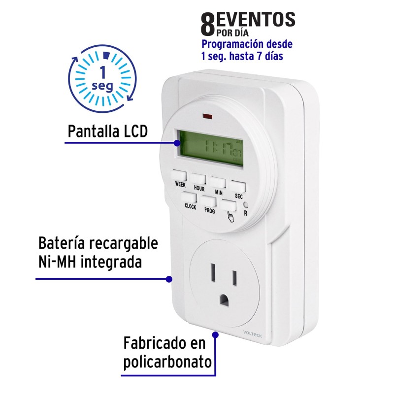 Temporizador digital, 8 eventos, Volteck