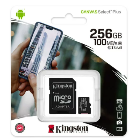 Micro SD Kingston Canvas Select Plus 100R A1 C10 256GB + ADP