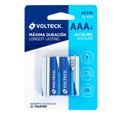Blíster con 4 pilas alcalinas AAA, VOLTECK