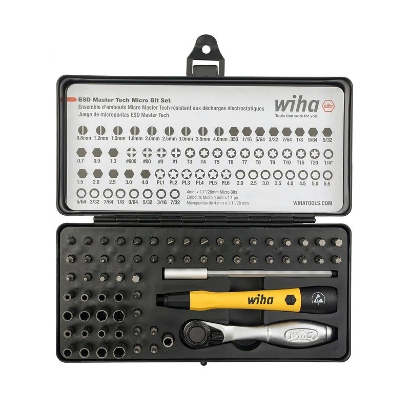 Juego Wiha de micropuntas ESD de 65 piezas