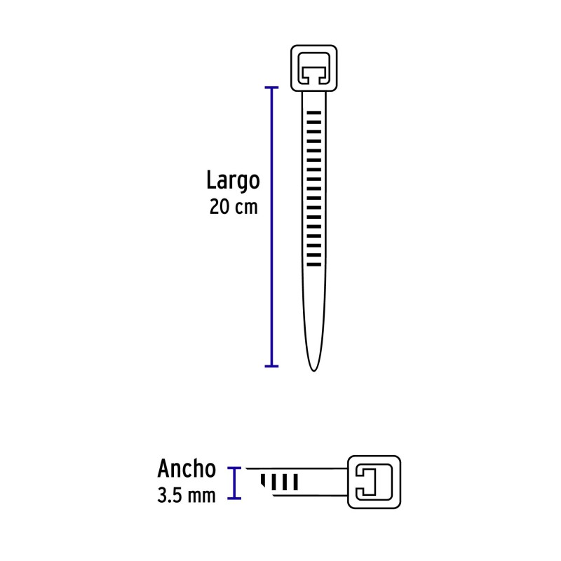 Bolsa con 1000 cinchos plásticos 40lb, 200x3.5 mm