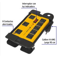 Multicontacto 14 AWG industrial supresor de picos 8 entradas.