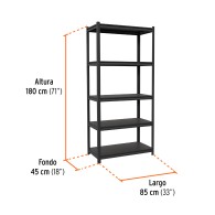 Estante metálico 5 repisas capacidad 80 Kg,180x45x85