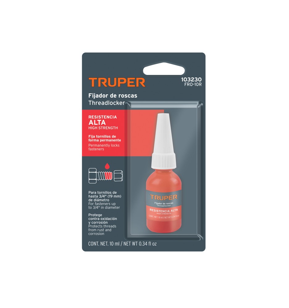 Fijador de roscas, permanente, 10 ml, rojo
