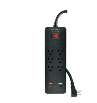 Multicontacto 6 entradas, 2 USB A + 2 USB C, negro, VOLTECK