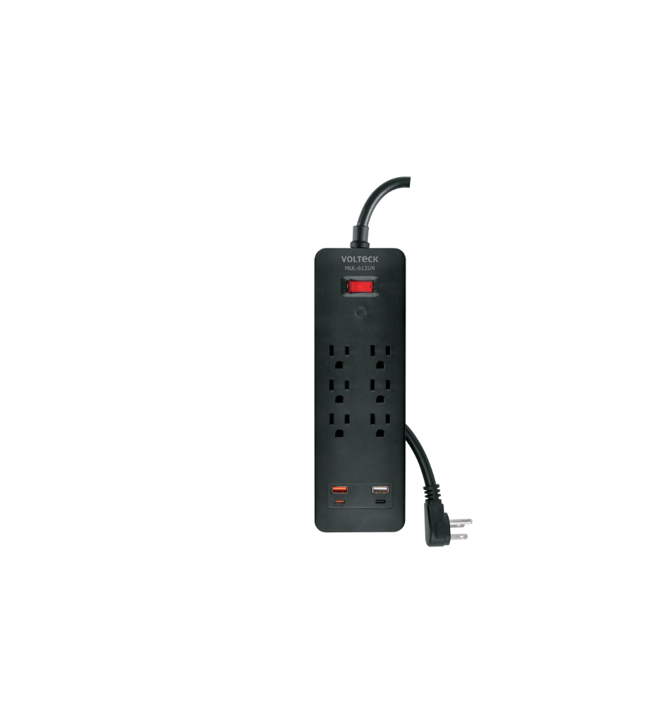 Multicontacto 6 entradas, 2 USB A + 2 USB C, negro, VOLTECK
