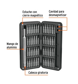 Desarmador de precisión con 56 puntas intercambiables